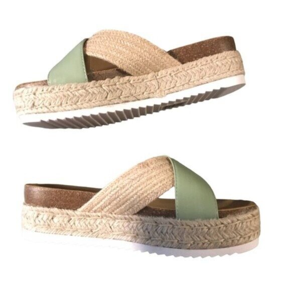 Sandals Sage Platform Espadrille Criss cross Slide Slip On Shoes Jute - Picture 5 of 6